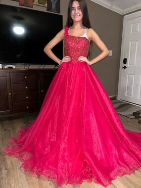 Rachel Allan Fuchsia Pink One-Shoulder Ball Gown